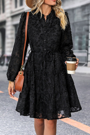 Black A Line Long Sleeves Casual Dress